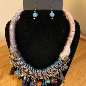 Bohemian choker necklace featuring chain with 19 charms new on card